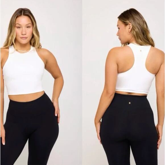 SPIRITUAL GANGSTER | White High Neck Racerback Cropped Bra Rib Tank | Small - Picture 1 of 7